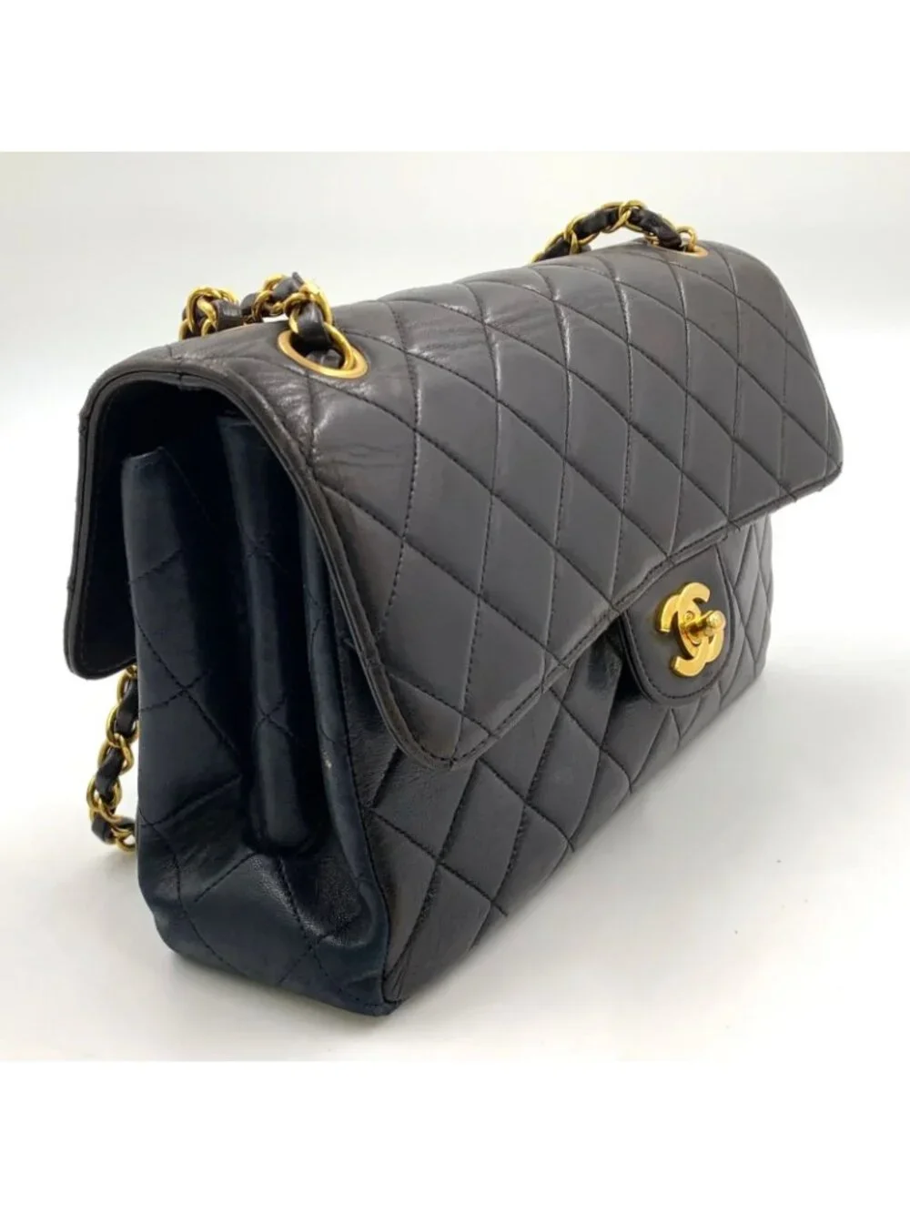 ★SOLD★ Chanel Double Face Quilted Lambskin Black Chain Shoulder Bag Silver - Picture 2 of 15